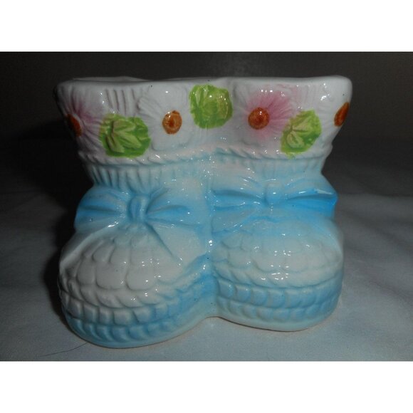 Vintage Nancy Pew Blue Baby Bootie Shoes Ceramic Planter Japan Nursery Decor #5 - Picture 1 of 7